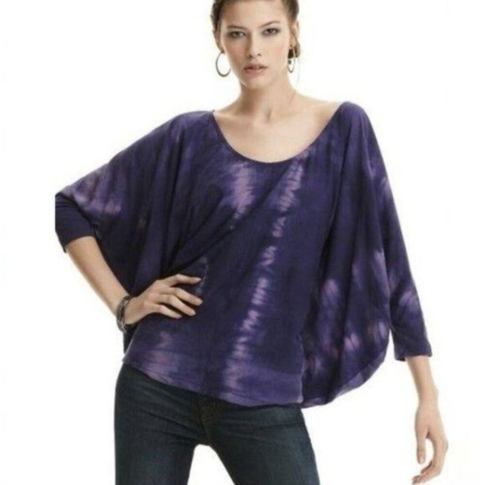 Y2K Elizabeth and James Oversized Indigo Tie-Dye Batwing Jersey Tee Top sz XS - Picture 2 of 8